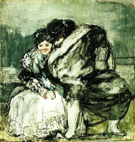 Francisco de goya y Lucientes sittande kvinna och man i slangkappa oil painting image
